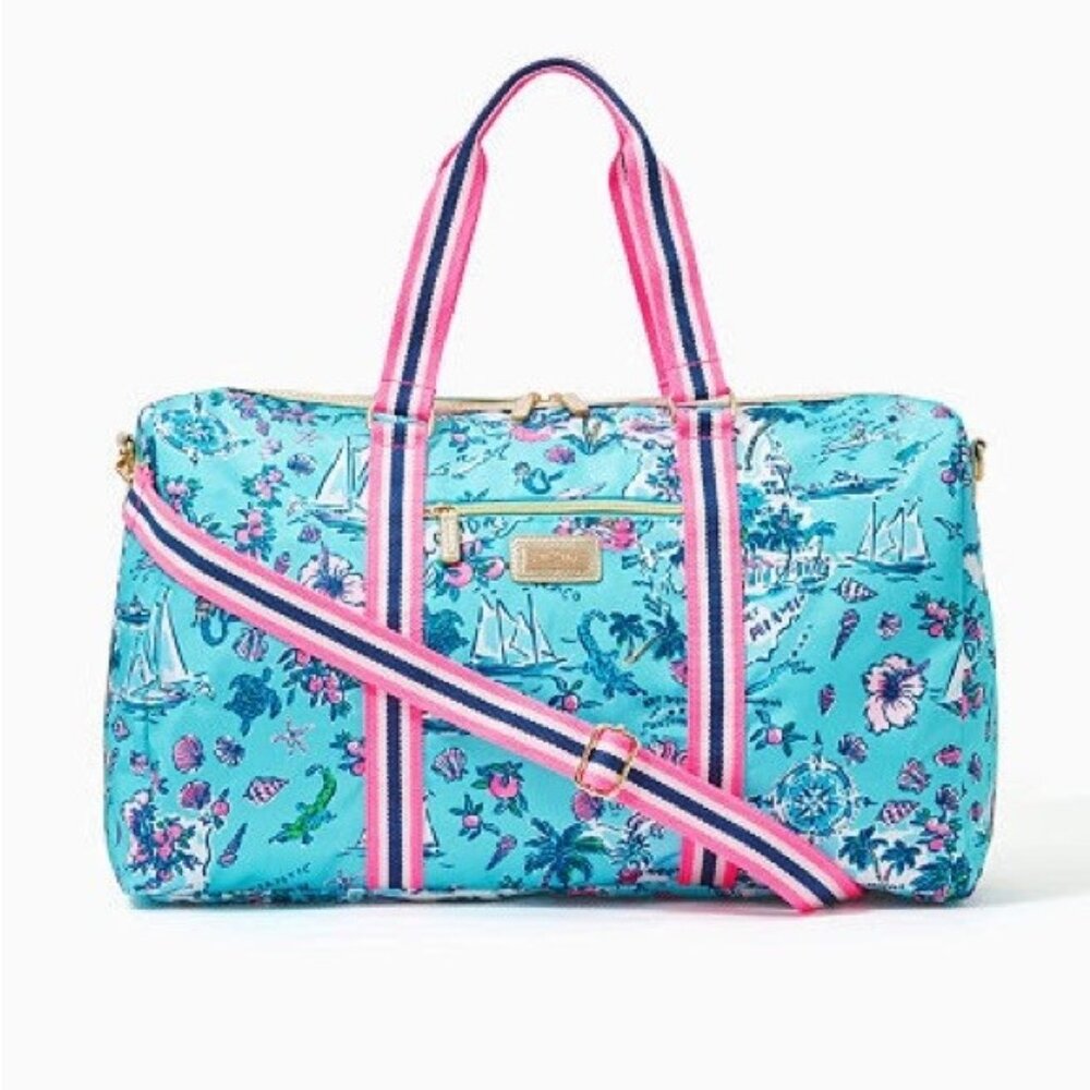 Lilly‎ Pulitzer Overnight Duffle Bag Adjustable Strap Amalfi Blue Roadtrip
